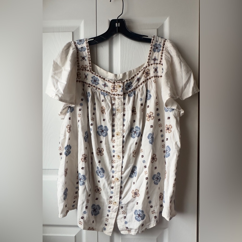 Torrid Embroidered Square Neck Flutter Short Sleeve Top Ivory Size 2X - Picture 5 of 10